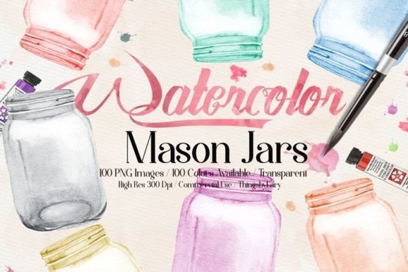 100 Vibrant Watercolor Mason Jar PNGs for Creative Projects
