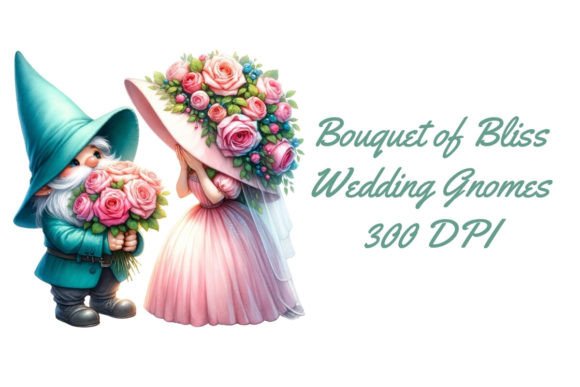 Bouquet of Bliss Wedding Gnomes Clipart: A Touch of Enchantment