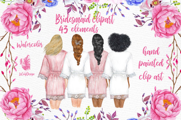 Elegant Bridesmaid Wedding Robes Clipart for Designers