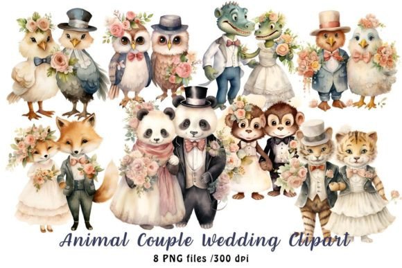 Enchanting Animal Couple Wedding Watercolor Clipart for Creators
