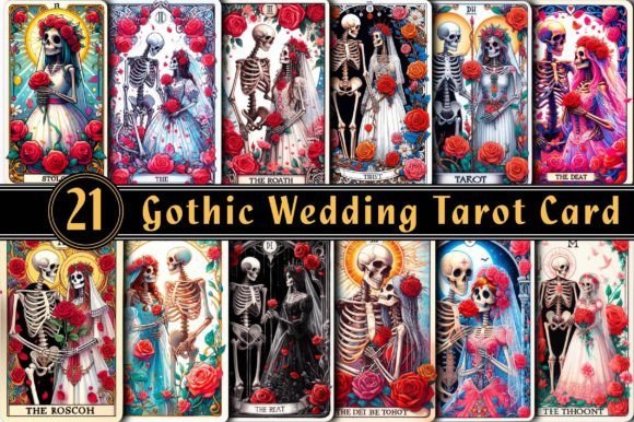 Enchanting Gothic Wedding Tarot Card PNG Designs for Dark Romance