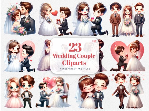 Enchanting Watercolor Wedding Couple Clipart for Your Designs