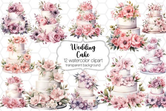 Soft, Dreamy Watercolor Wedding Cake Clipart for Your Projects
