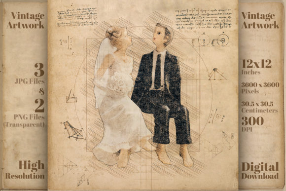 Timeless Artistry: The Wedding Bride and Groom Retro Drawing