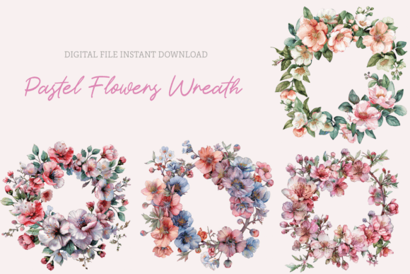 Watercolor Floral Wreath Clipart for Wedding Invitations