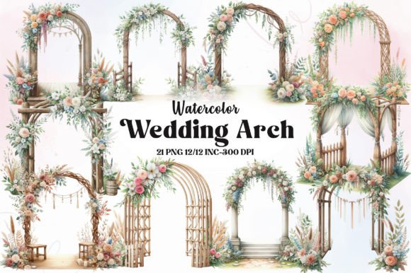 Watercolor Wedding Arch Clipart: Floral & Decorative Elements