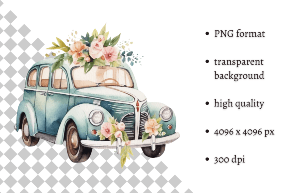 Watercolor Wedding Car Clipart: A Whimsical Touch for Your Designs