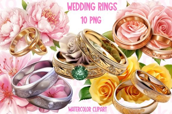 Watercolour Wedding Rings Clipart: 10 High-Quality PNGs for Your Designs