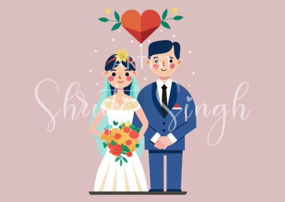 Wedding Couple Illustration: Hand-Drawn Charm for Meaningful Projects