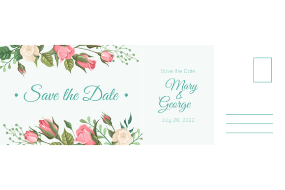 Wedding Postcard. Romantic Card, Elegant Pink Rose Design