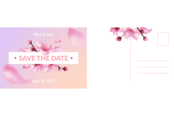 Wedding Postcard: Romantic Card with Rea and Floral Design